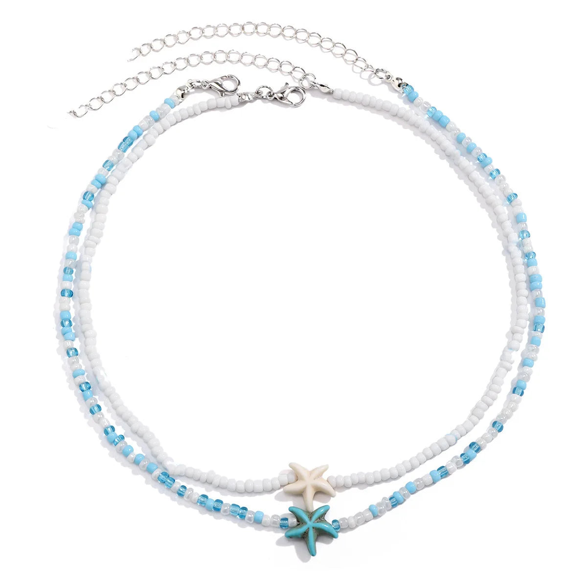 Tidepool Starfish & Turtle Beaded Choker – Adjustable Surf Necklace, Ocean-Inspired Design