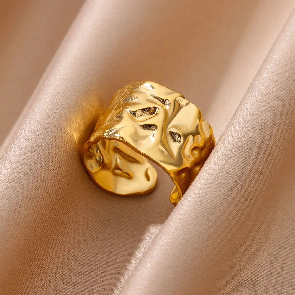 Chunky Gold Stainless Steel Open Ring – Irregular Geometric Statement