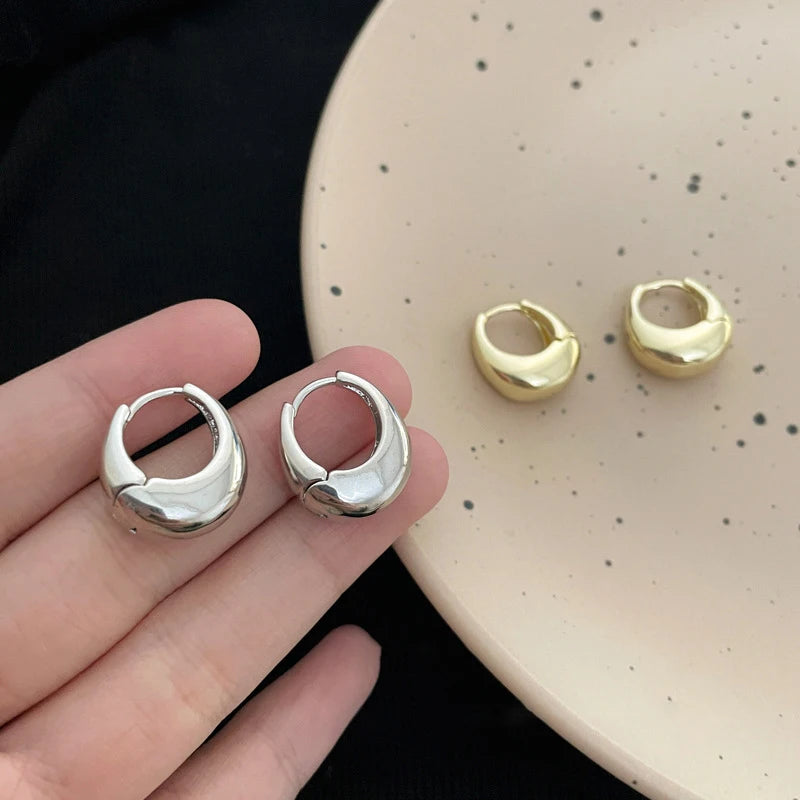 The Obsidian Hoops – Metallic Oval Earrings