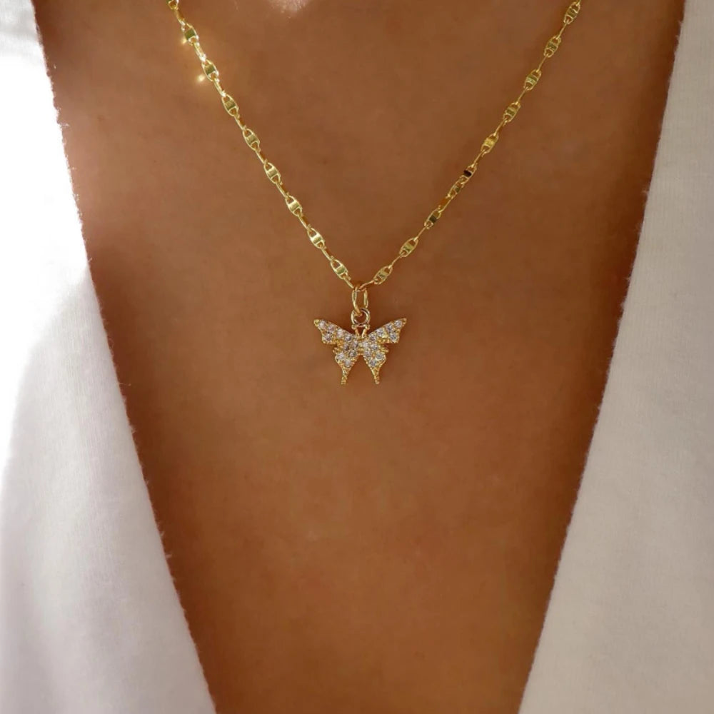 Vintage Gold Stacking Necklace – Multi-Layer Crystal Pendants