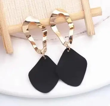 Two Tone Color Rhombus Shape Dangle Earrings