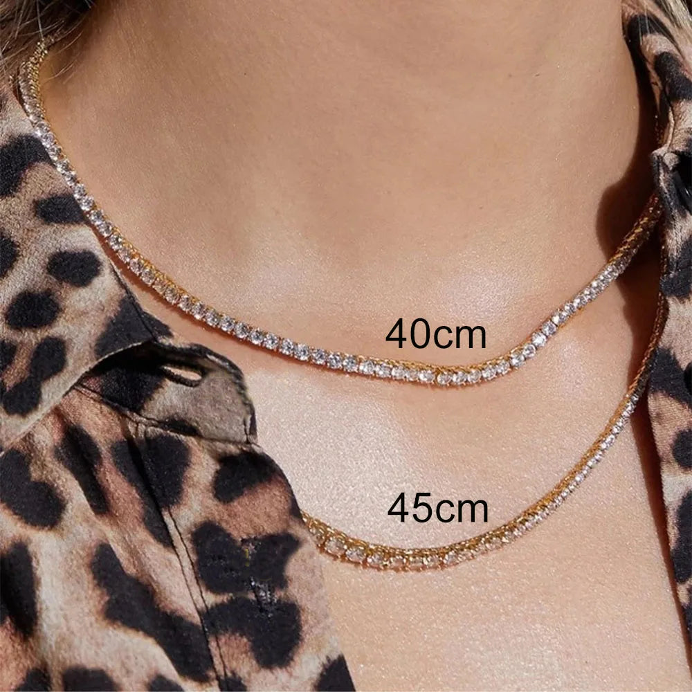 Luxe Zircon Tennis Necklace – Elegant Silver Choker with Brilliant Sparkle