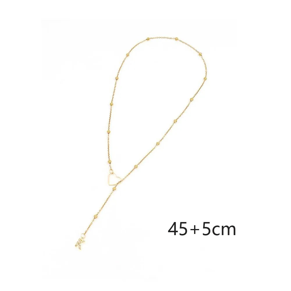 Dainty 14K Gold Plated Lariat Initial Necklace – Custom A–Z Beaded Chain