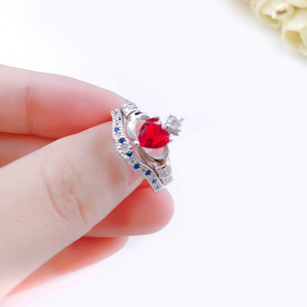 Luxury Crown & Heart Ring – Silver Color CZ Crystal Jewelry