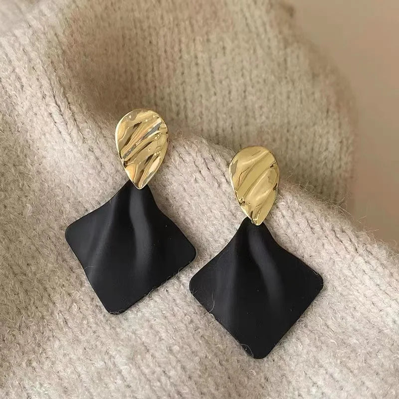 Two Tone Color Rhombus Shape Dangle Earrings