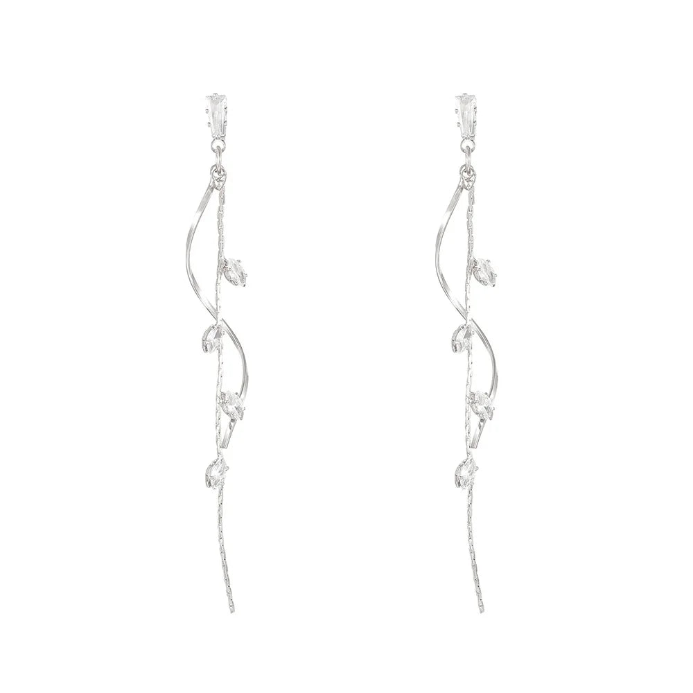 Korean Luxury Tassel Earrings – Twisted Zircon Dangle Design in Gold-Tone Finish
