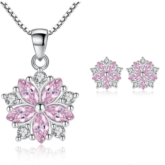 Premium Elegant Sakura Dolphin Jewelry Set in 925 Sterling Silver with Zircon – Necklace & Earrings Set