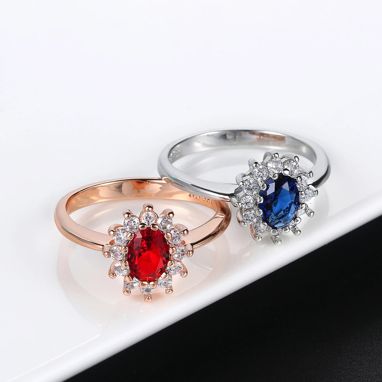 Premium Red Crystal Ring – Rose Gold With Gems