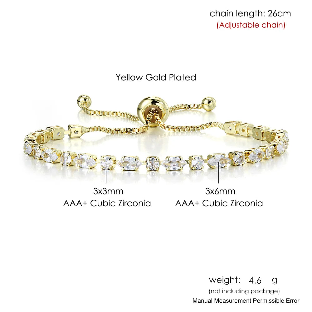 Shiny Gold Color Tennis Chain Bracelet – Simple Geometric Zircon Bangle