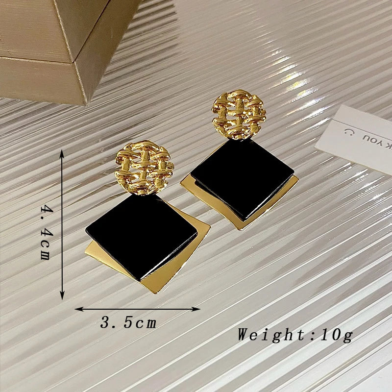Two Tone Color Rhombus Shape Dangle Earrings