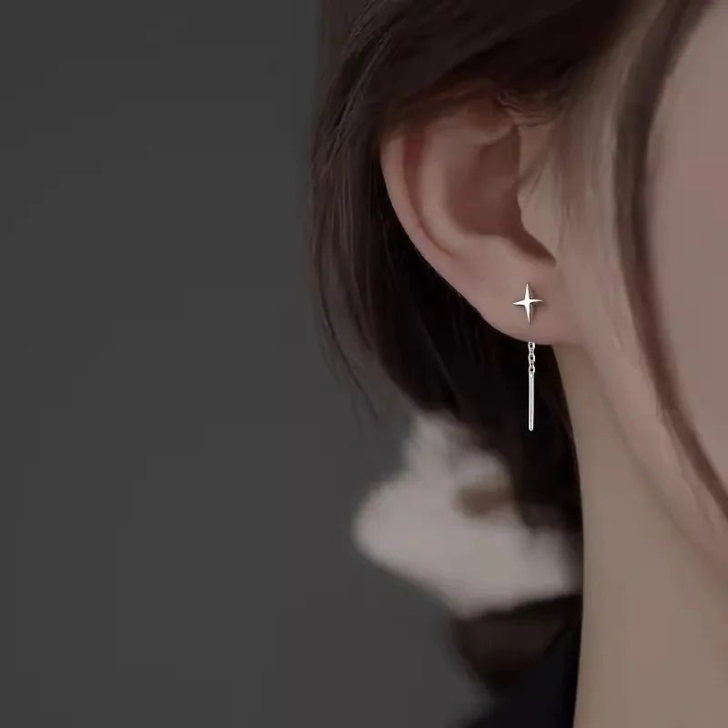 Sterling Silver Star Drop Earrings – Elegant Tassel Chain Design