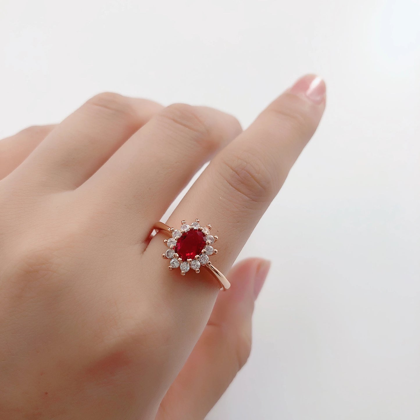 Premium Red Crystal Ring – Rose Gold With Gems