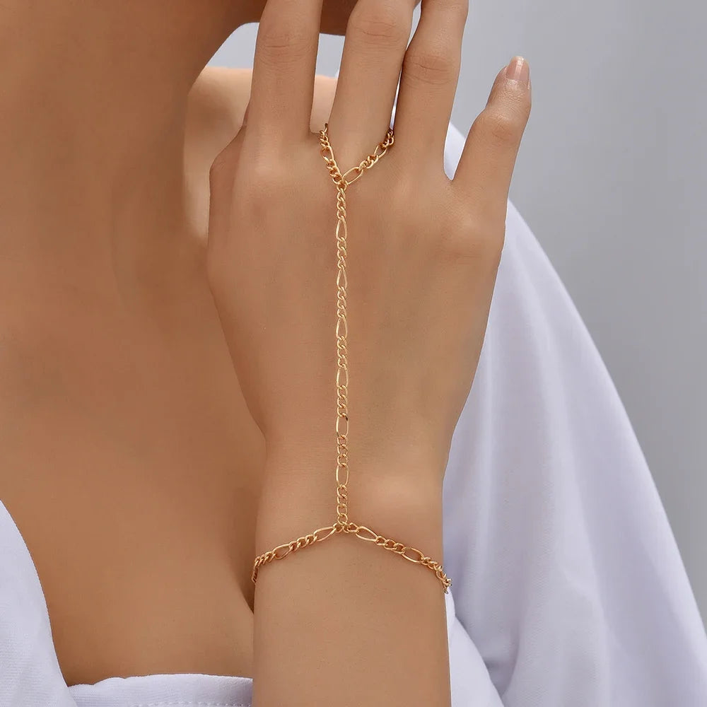 Aurum Bond Golden Bracelet & Ring Chain
