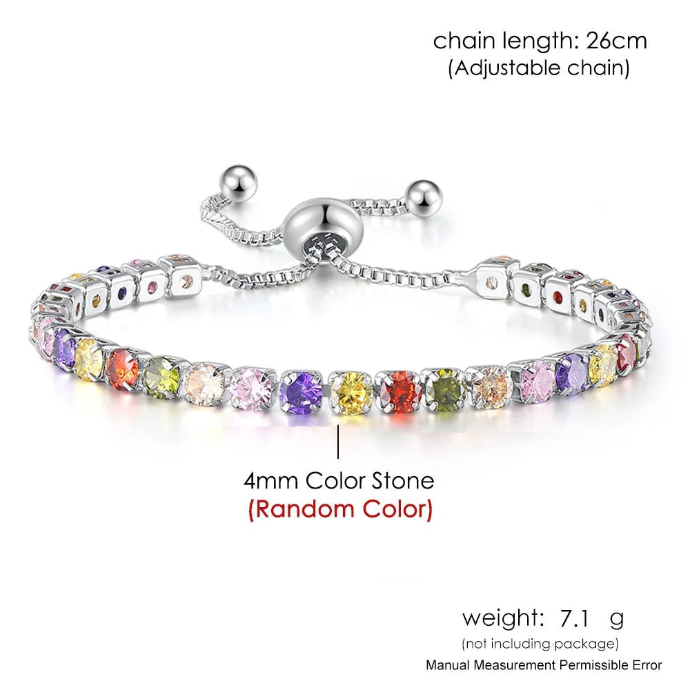 Adjustable Multicolor Tennis Bracelet – Rainbow Zircon Charm