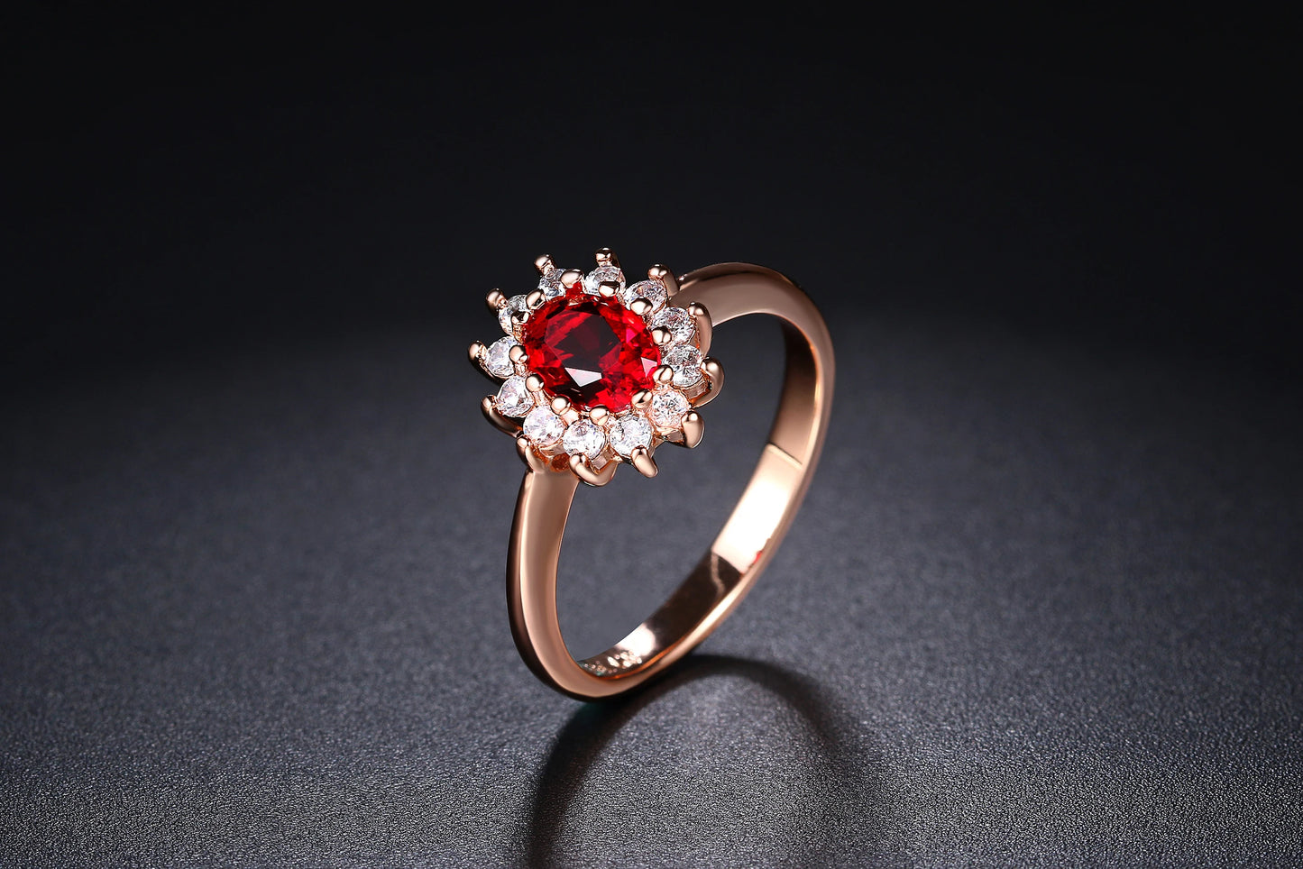 Premium Red Crystal Ring – Rose Gold With Gems