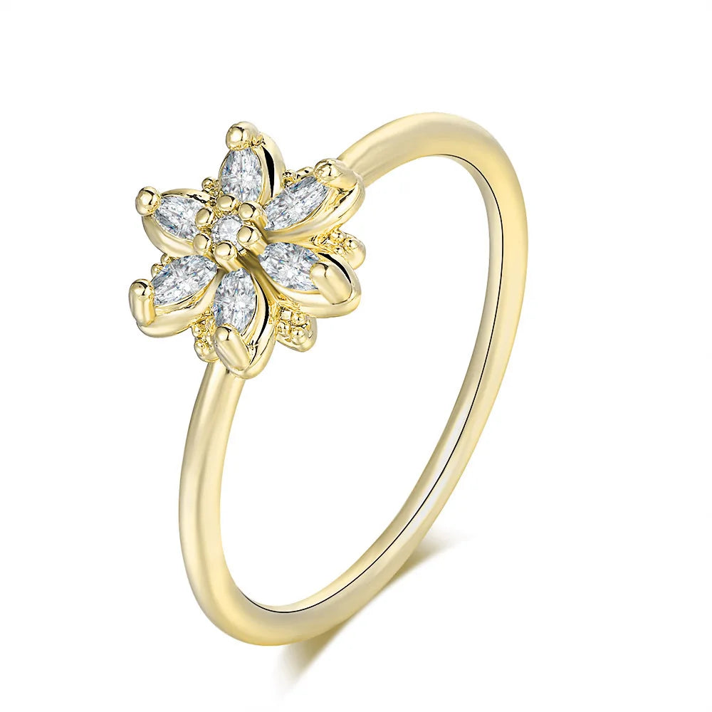 Chic Flower Finger Ring – Rose Gold Tone with Sparkling Gem