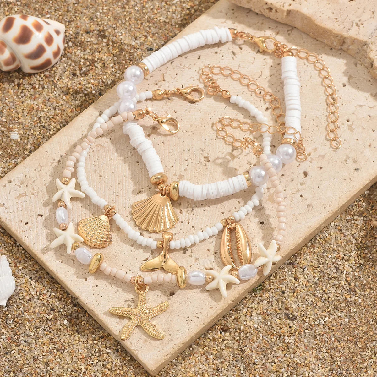 Shell Bead Anklet Set – Adjustable Waterproof Hawaiian Style