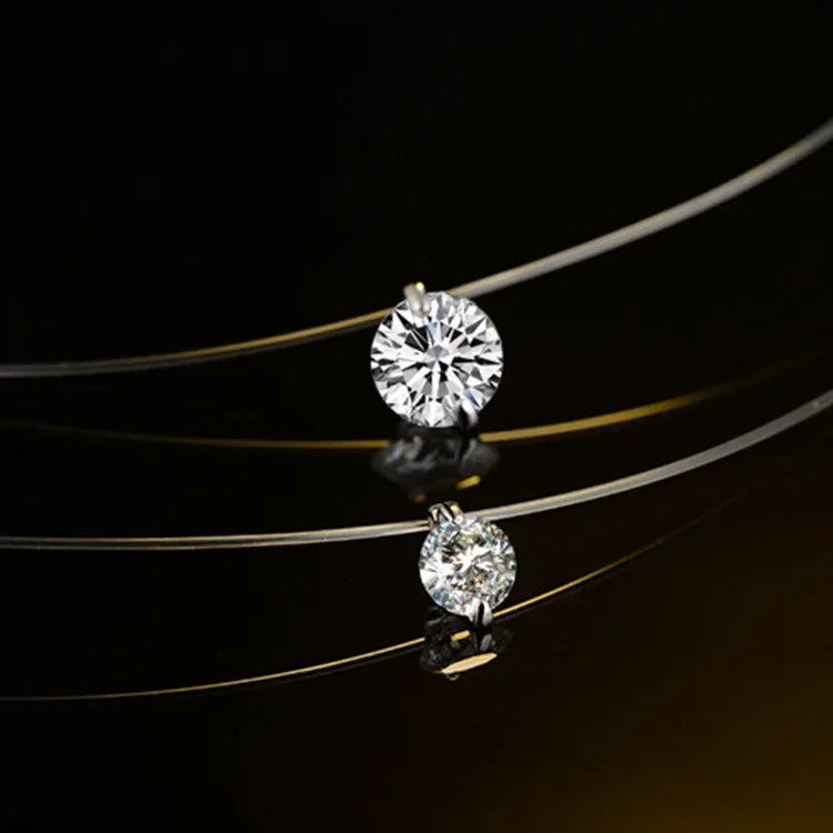 Sterling Silver Floating Necklace – Transparent Chain with Diamond-Like Zircon Pendant