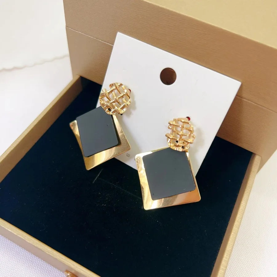 Two Tone Color Rhombus Shape Dangle Earrings