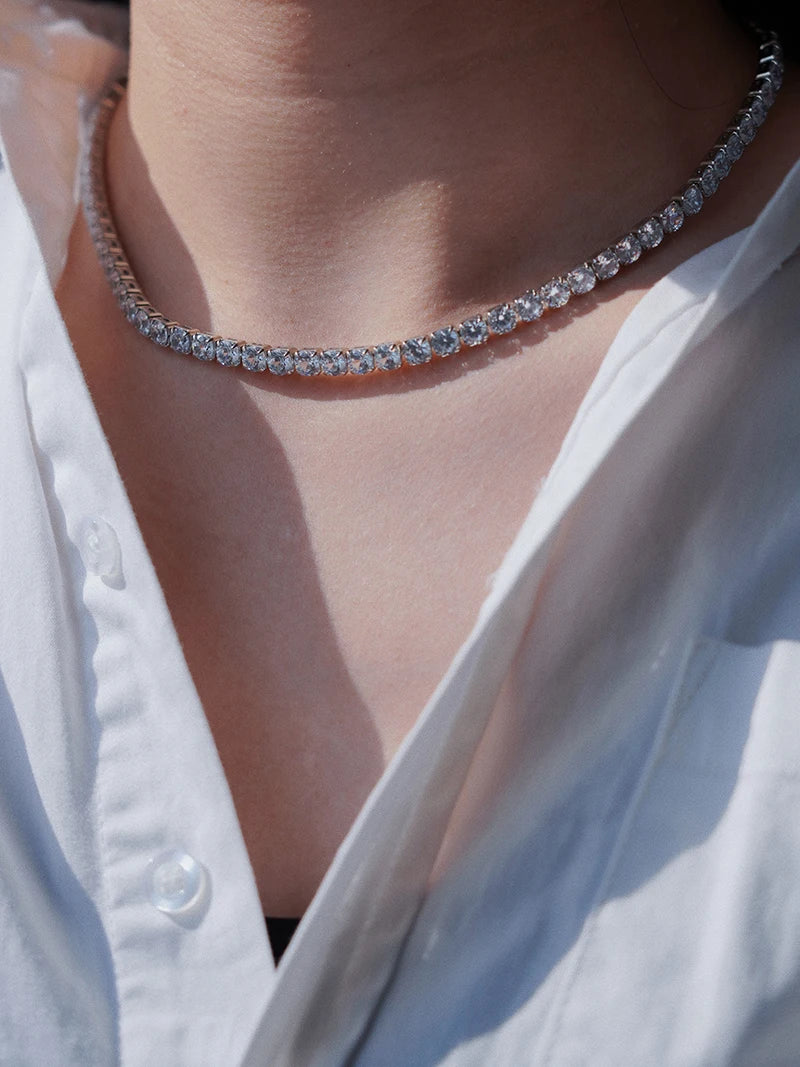 Luxe Zircon Tennis Necklace – Elegant Silver Choker with Brilliant Sparkle