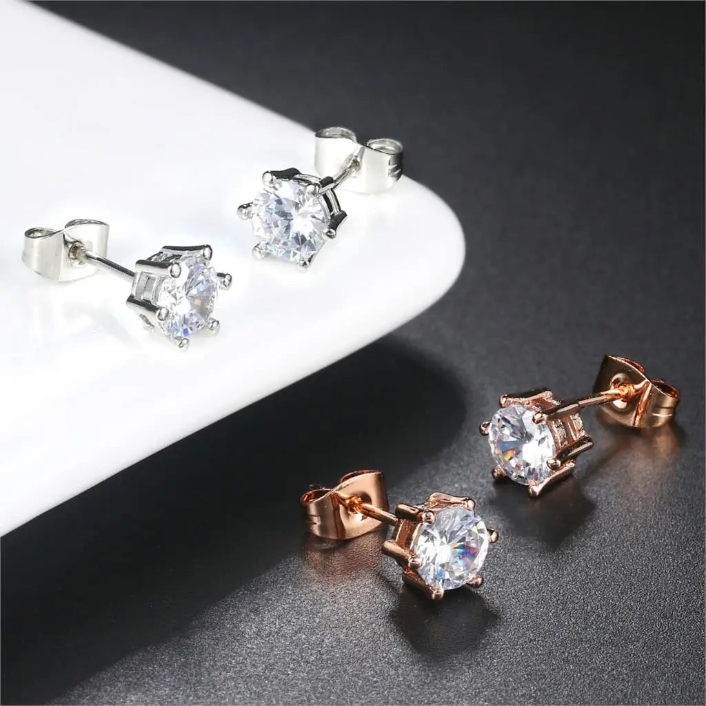 Rose Gold Crystal Stud Earrings – Elegant Zirconia AAA