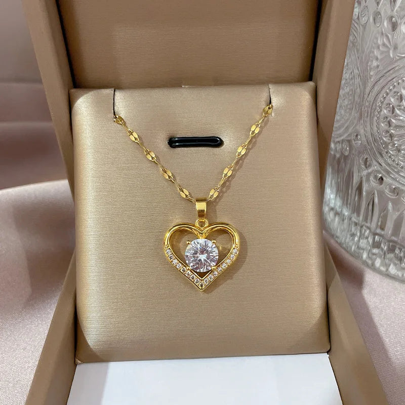 Radiant Love Heart Necklace with Sparkling Gems
