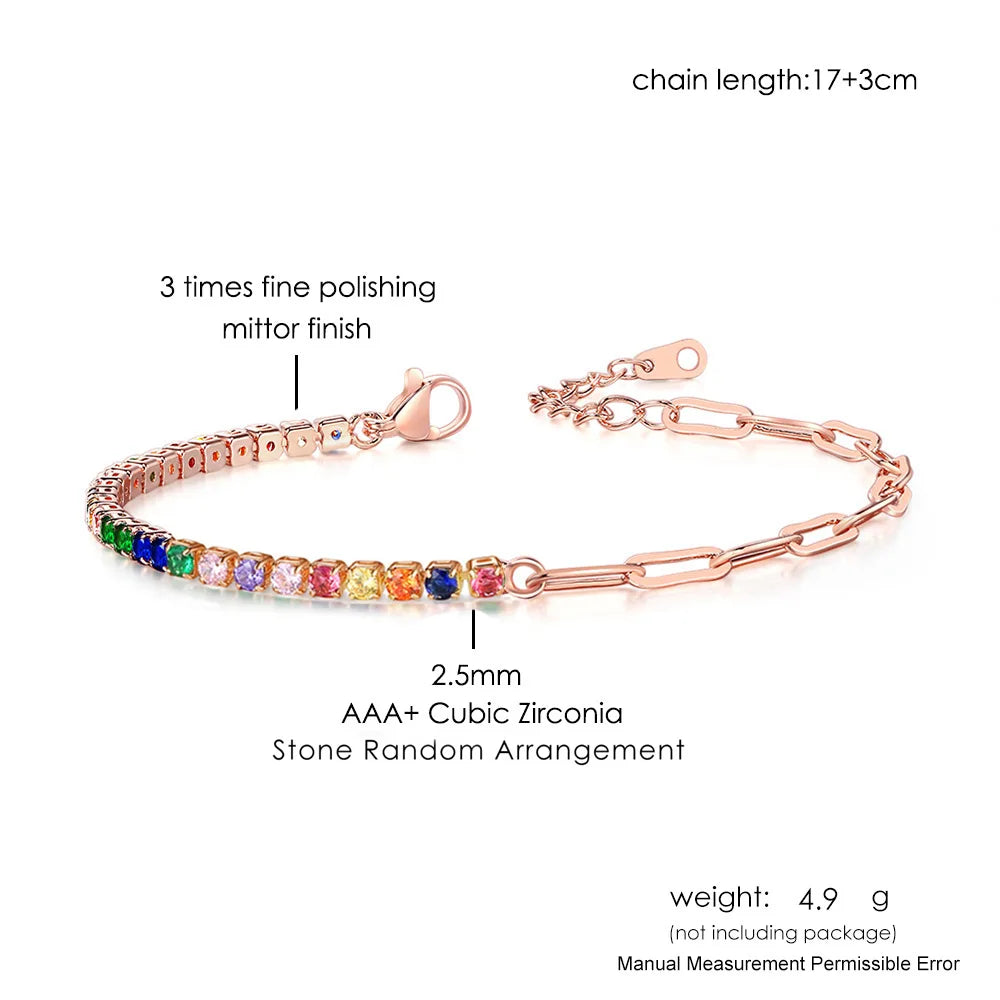 Adjustable Multicolor Tennis Bracelet – Rainbow Zircon Charm