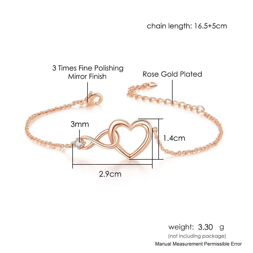 Korean Style Crystal Heart Bracelet – Elegant Rose Gold Charm Bangle