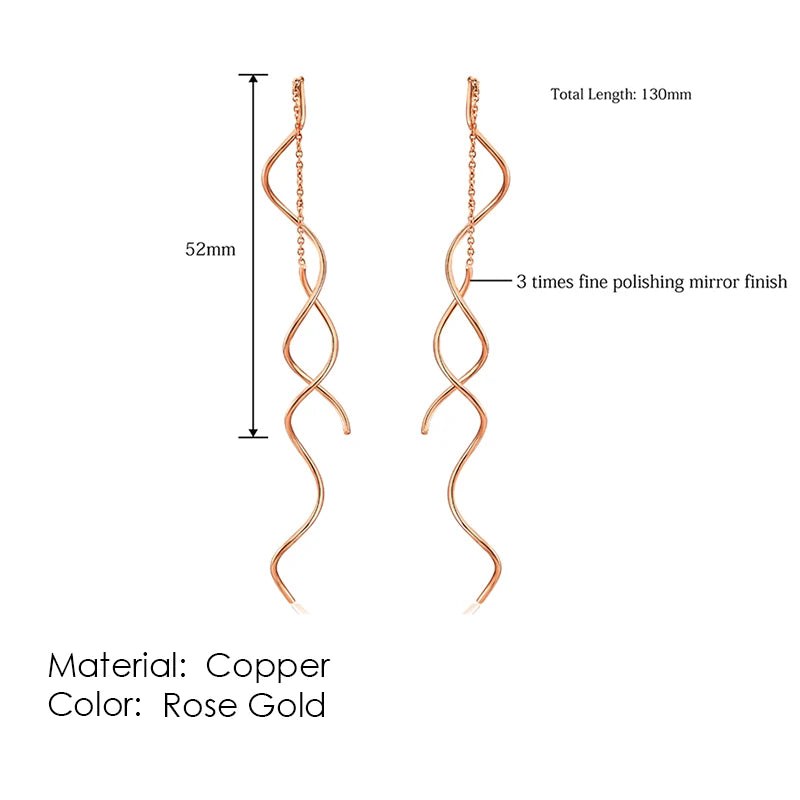Sparkling Rose Gold Ear Threaders – Elegant Long Dangle Crystal