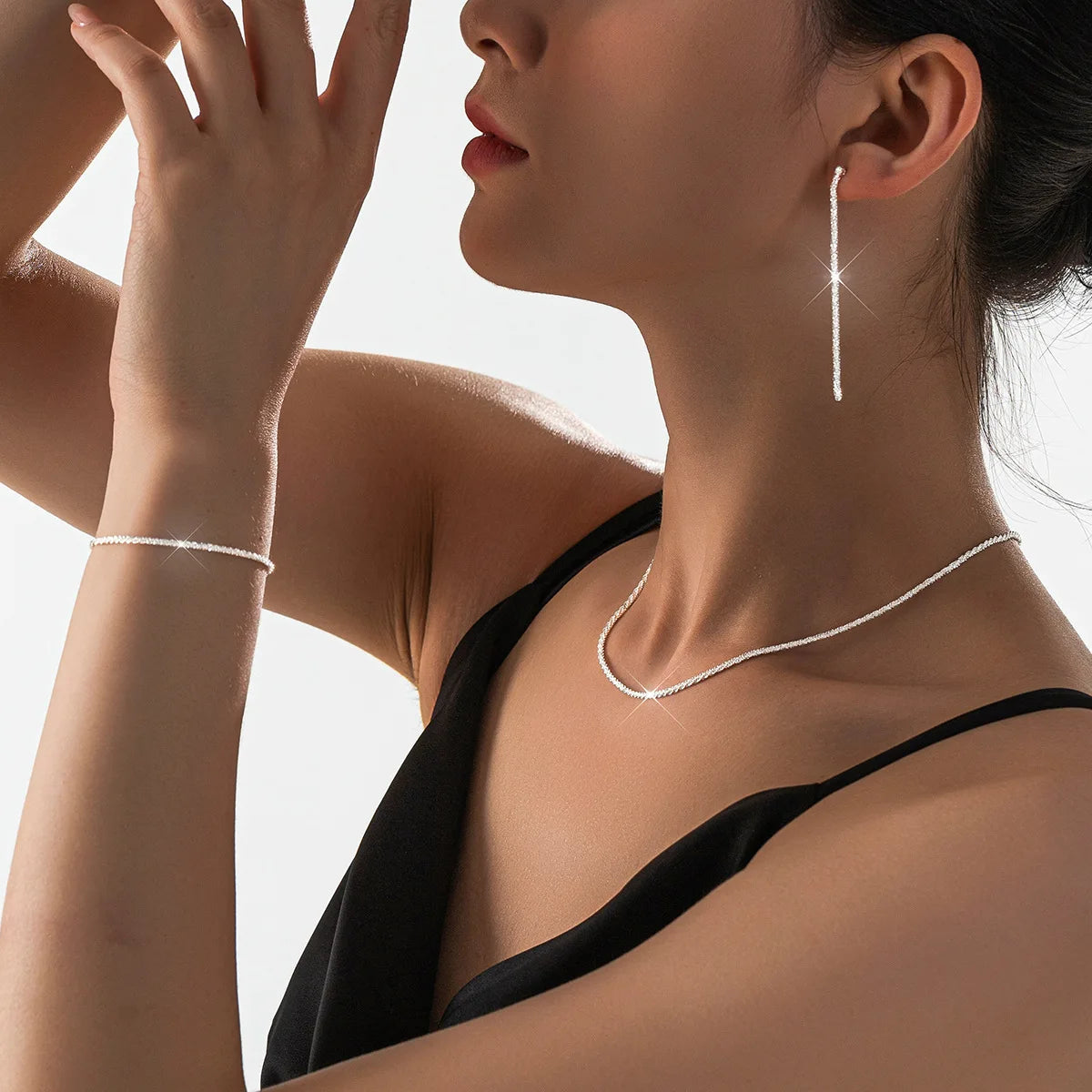 The Starlume Set – Shiny Silver Plated Necklace & Bracelet Duo