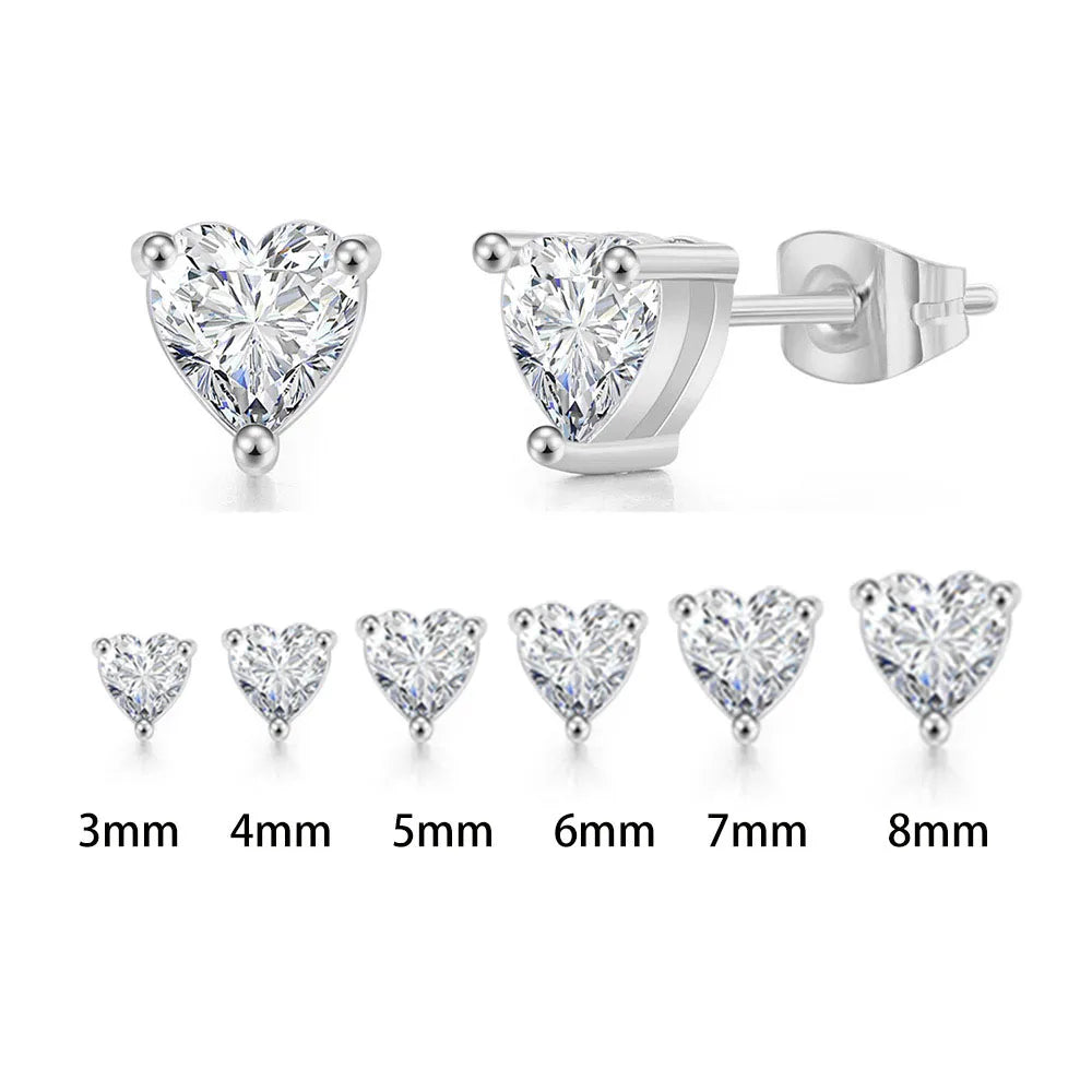 Luxe Heart Zircon Earrings – Dazzling Crystal Studs in Multiple Sizes