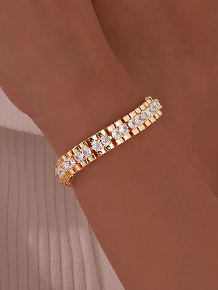 14K Gold-Plated Signature Paperclip Bracelet with CZ Watch Links – Adjustable. Elevated. Iconic.