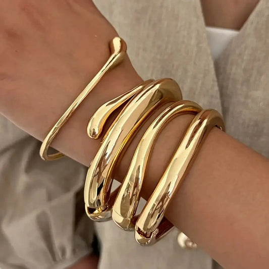 Obsidian Drop Cuff – Bold Geometric Bangle in Gold & Silver