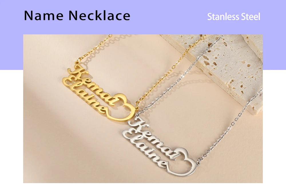 Elegant Custom Name Necklace – Dual Name Personalized Pendant in Premium Stainless Steel