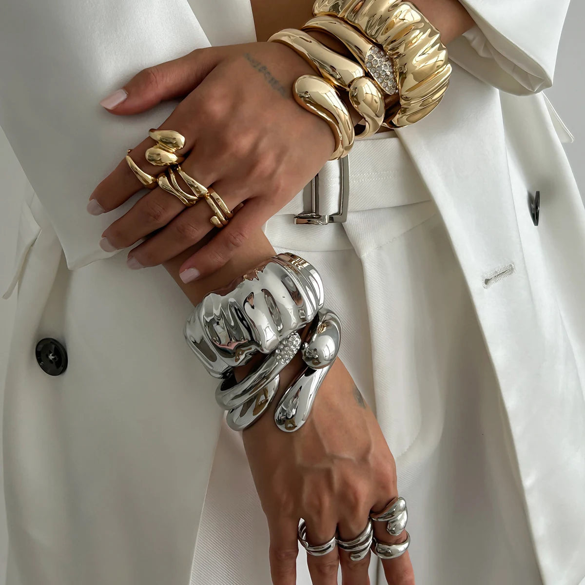 The Nova Drip Bracelet Bangle – Rhinestone-Inlaid Irregular Cuff