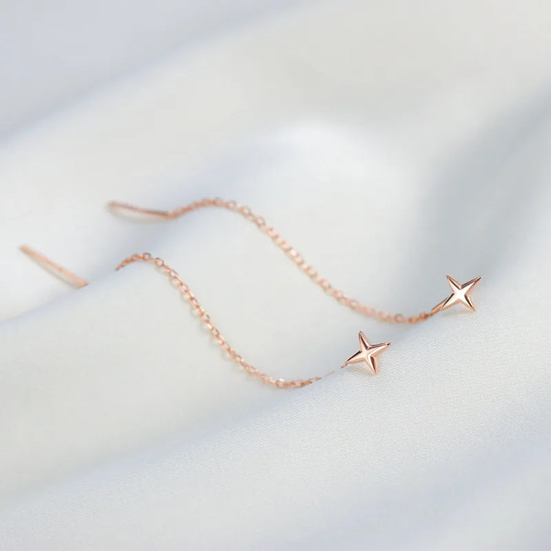Sterling Silver Star Drop Earrings – Elegant Tassel Chain Design