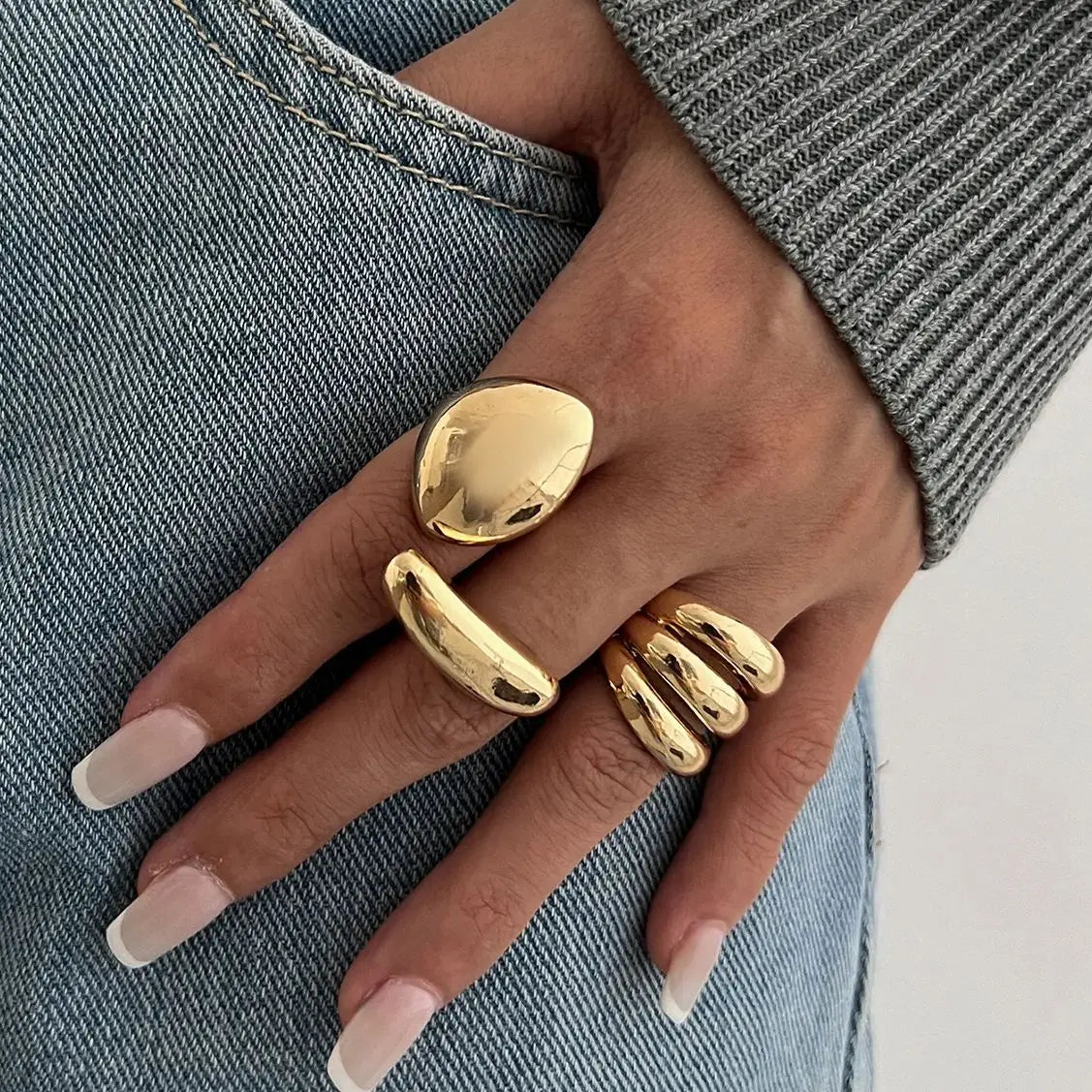3-Piece Geometric Metal Ring Set – Gold & Silver Knuckle and Joint Statement
