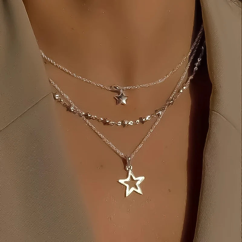 Vintage Gold Hollow Star Necklace Set – clavicle Chains