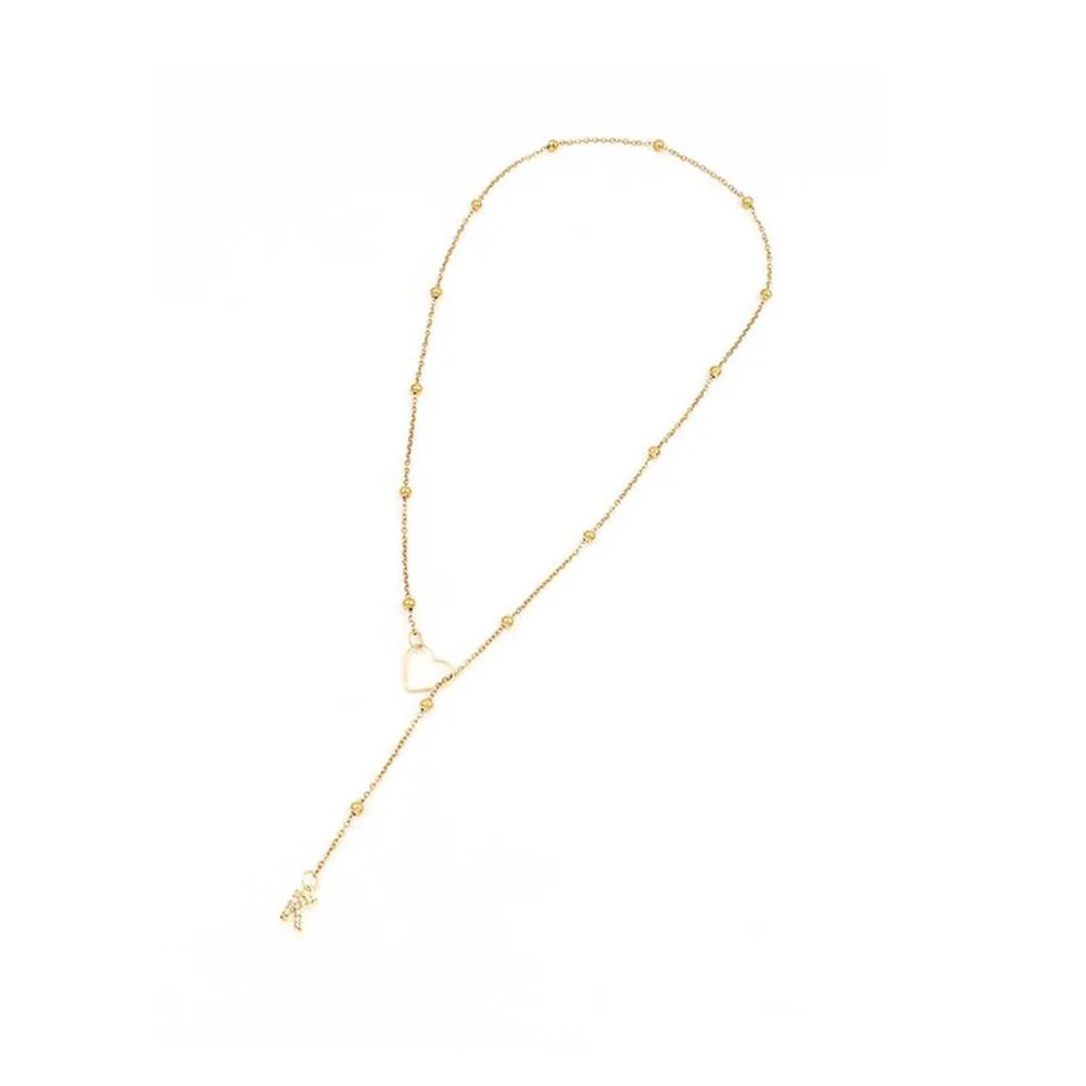 Dainty 14K Gold Plated Lariat Initial Necklace – Custom A–Z Beaded Chain