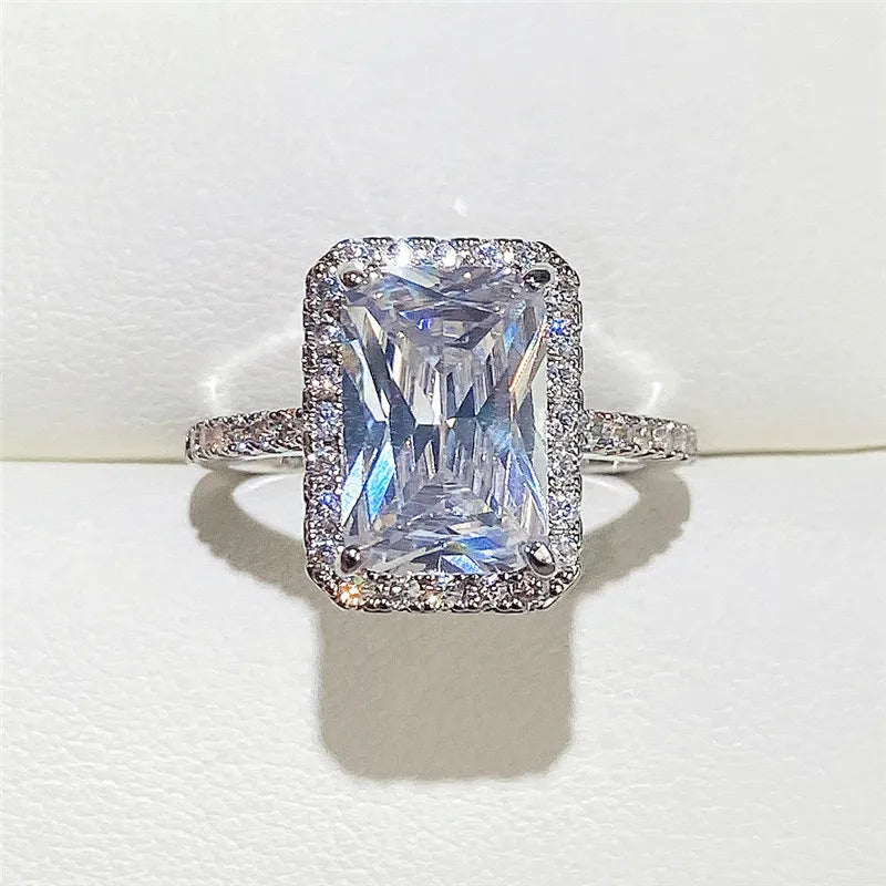 Light Luxury Sterling Silver Moissanite Ring – Square Cut Engagement Style