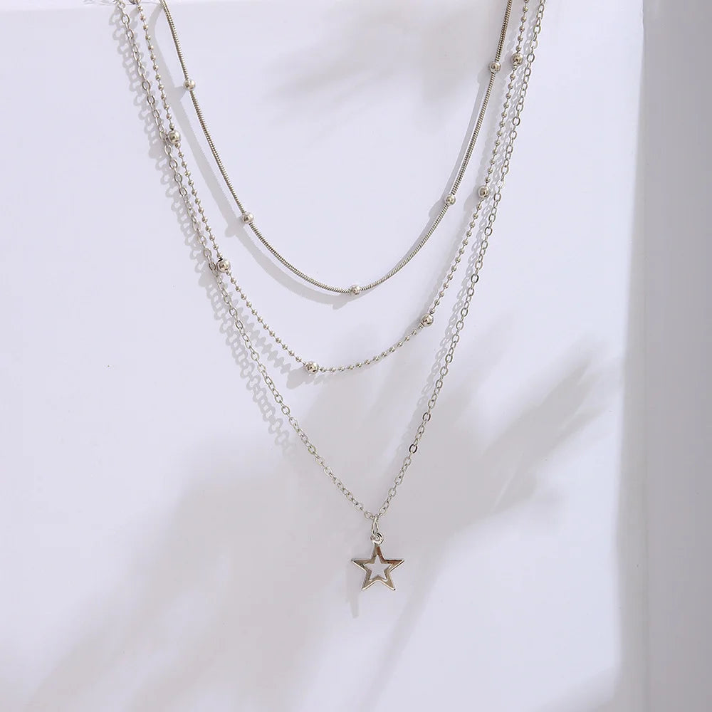 Vintage Gold Hollow Star Necklace Set – clavicle Chains