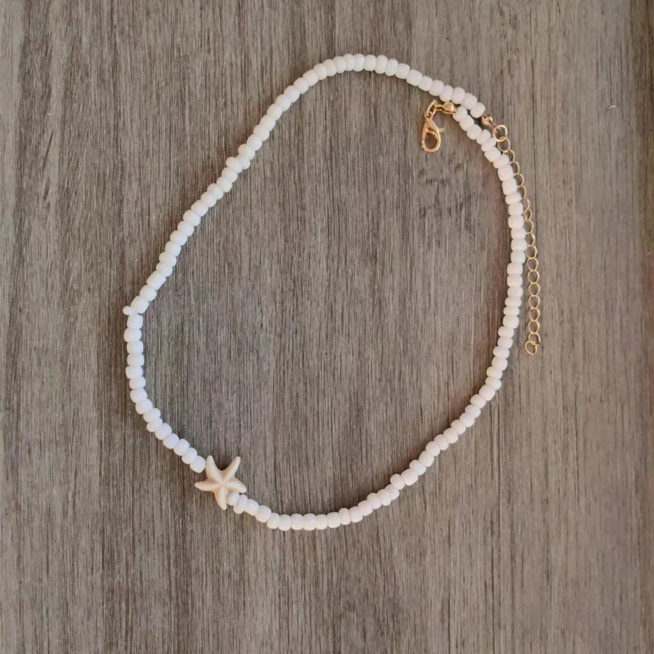 Tidepool Starfish & Turtle Beaded Choker – Adjustable Surf Necklace, Ocean-Inspired Design