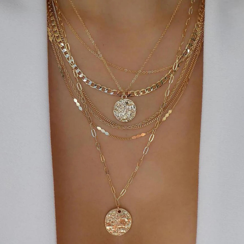 Vintage Gold Stacking Necklace – Multi-Layer Crystal Pendants