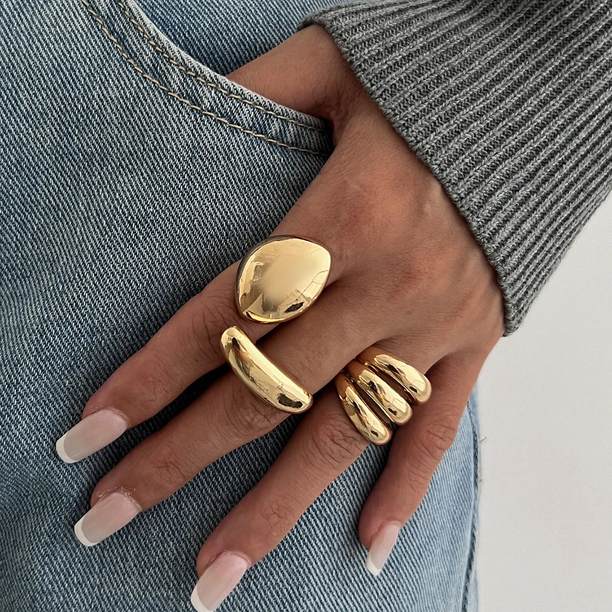 3-Piece Geometric Metal Ring Set – Gold & Silver Knuckle and Joint Statement