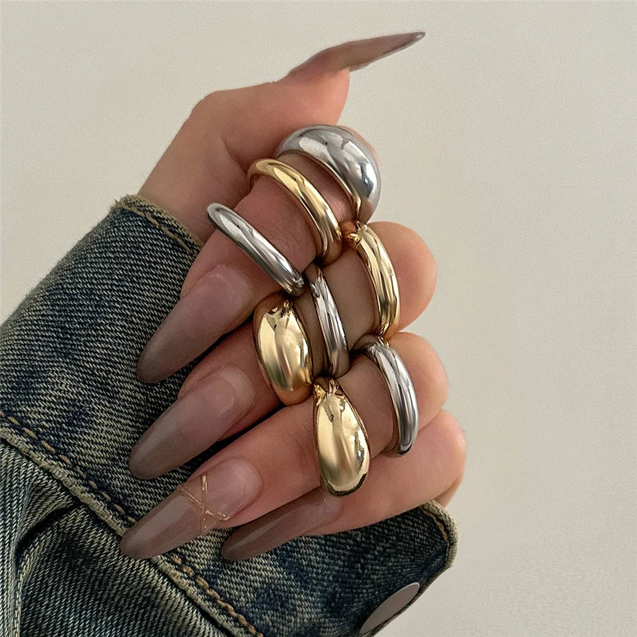 8 Pieces Vintage Water Drop Ring Set – Adjustable Geometric Open Bands