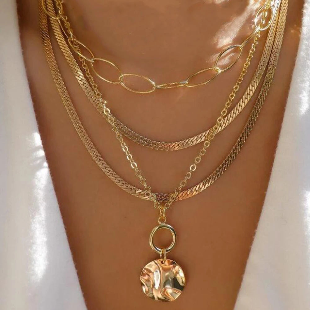 Vintage Gold Stacking Necklace – Multi-Layer Crystal Pendants