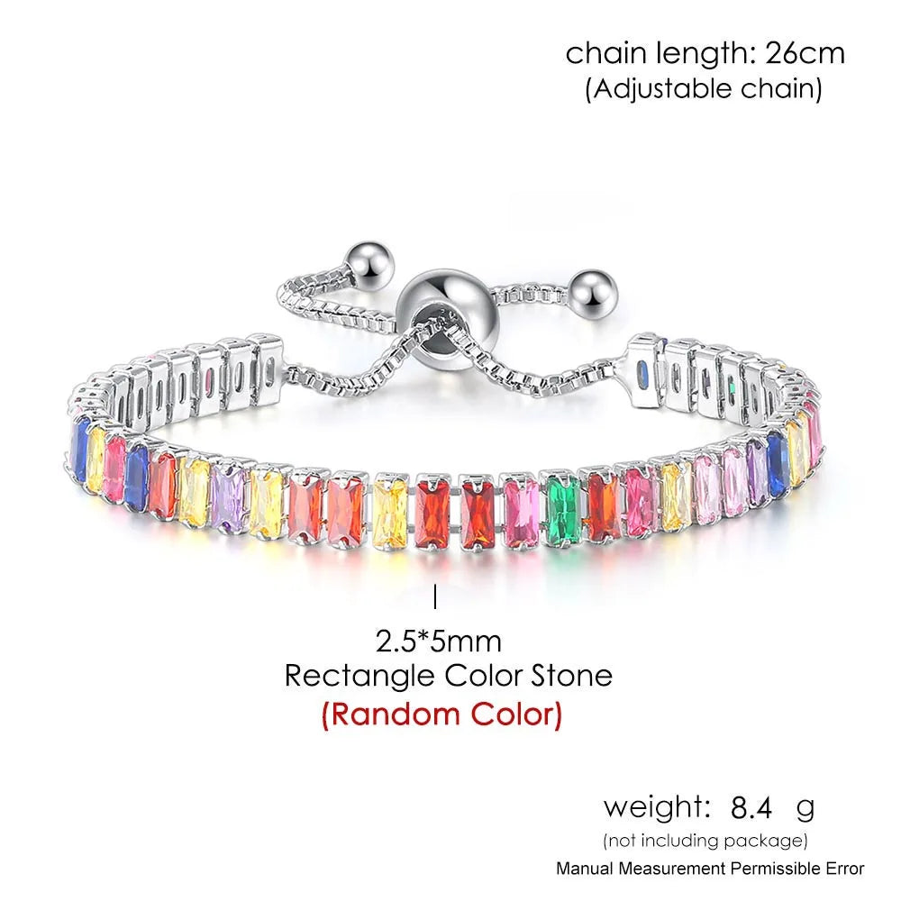 Adjustable Multicolor Tennis Bracelet – Rainbow Zircon Charm