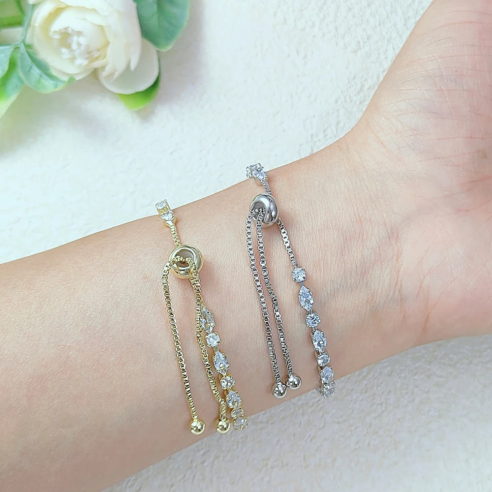 Shiny Gold Color Tennis Chain Bracelet – Simple Geometric Zircon Bangle