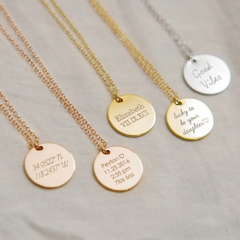 Custom Engraved Name Necklace – Personalized Stainless Steel Disc Pendant