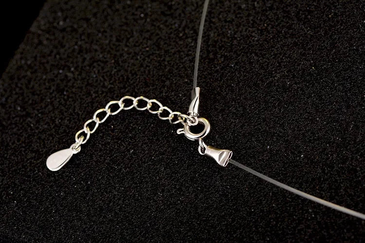 Sterling Silver Floating Necklace – Transparent Chain with Diamond-Like Zircon Pendant